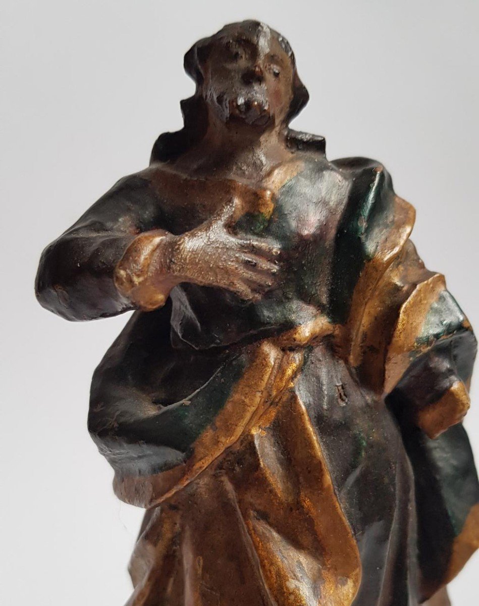 18th Century Small Baroque Polychromed Wood Sculpture Of A Saint -photo-4