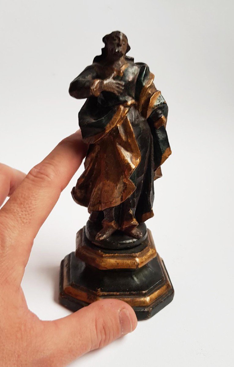 18th Century Small Baroque Polychromed Wood Sculpture Of A Saint -photo-7