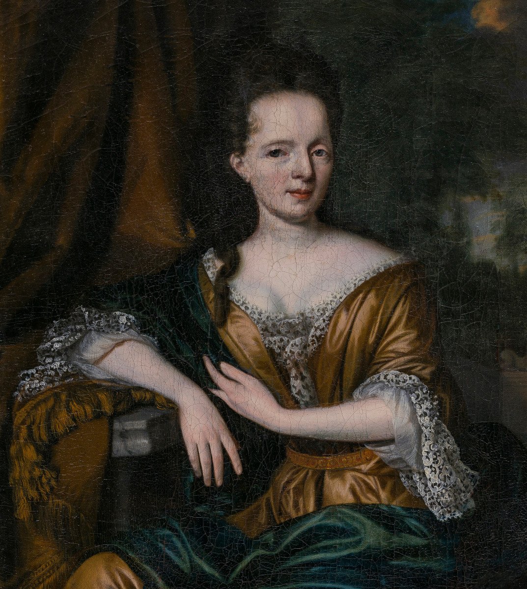 Peinture Ancien XVIIe Signé Nicolaes Van Ravesteyn (1661-1750) Portrait d'Une Dame-photo-2