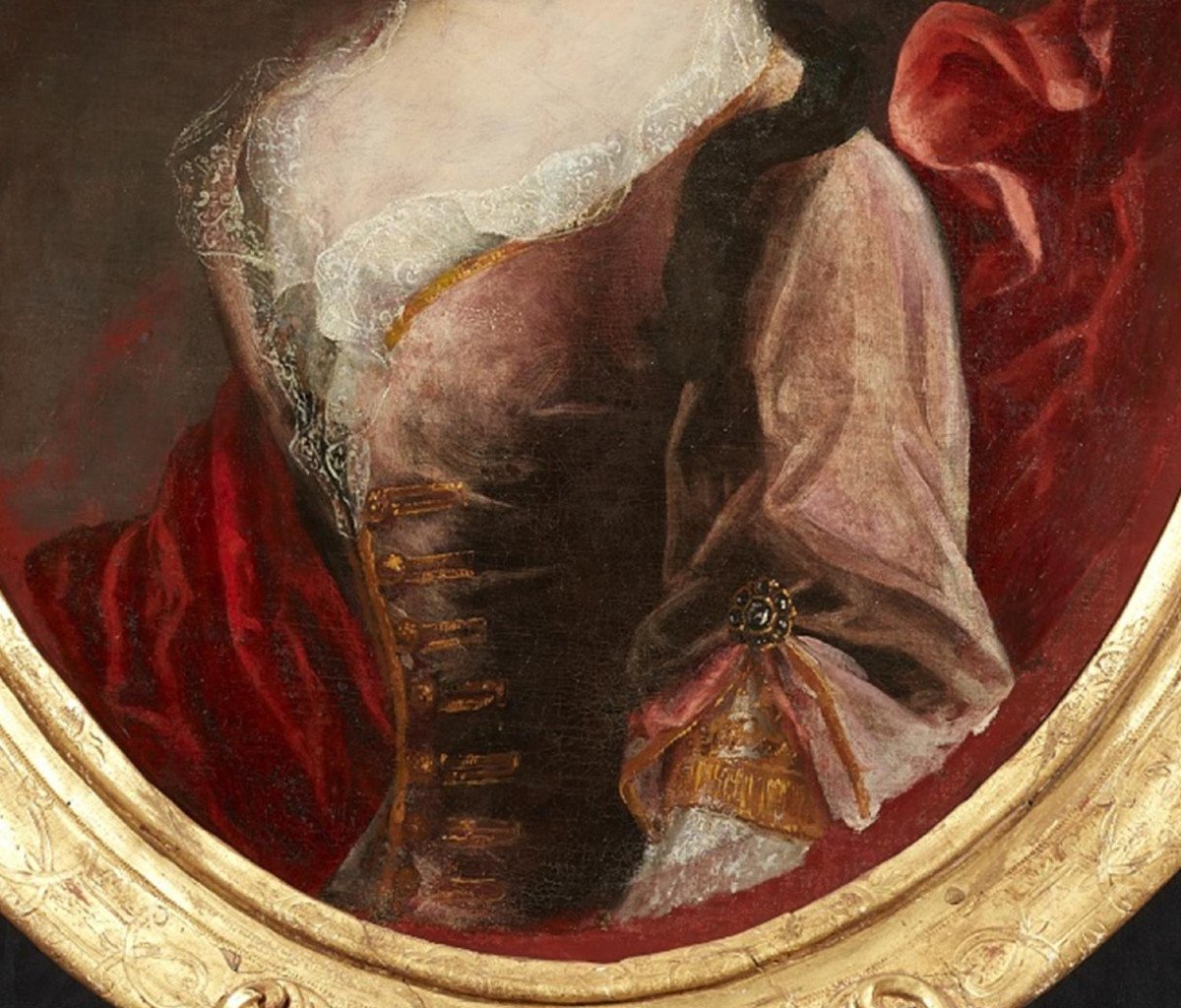 Peinture XVIIIe Attribué à Giovanni Maria Delle Piane (1660-1745) Portrait d'Une Femme Noble-photo-3
