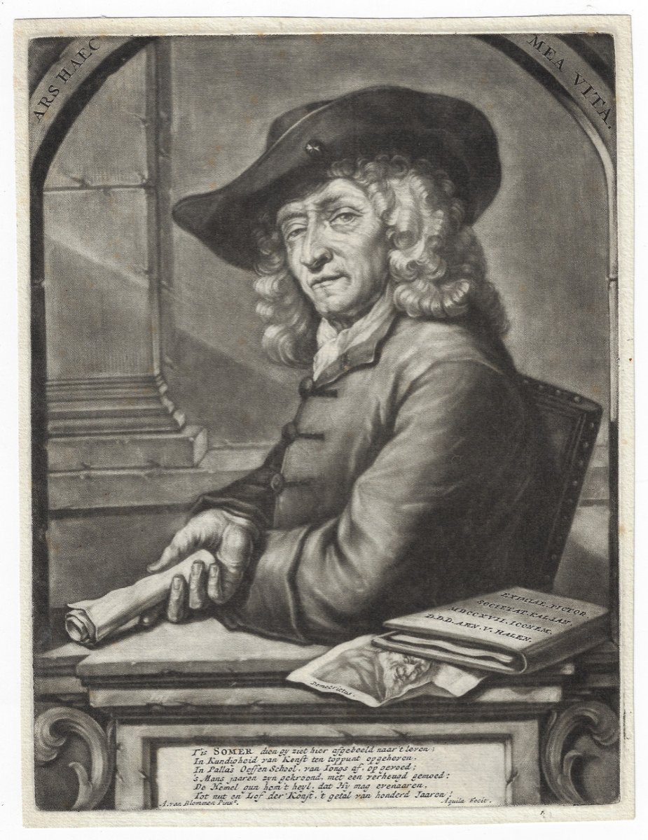 Mezzotint 18e Siècle Portrait Collectionneur Jan Pietersz Zomer (1641 - 1724) Par An Halen