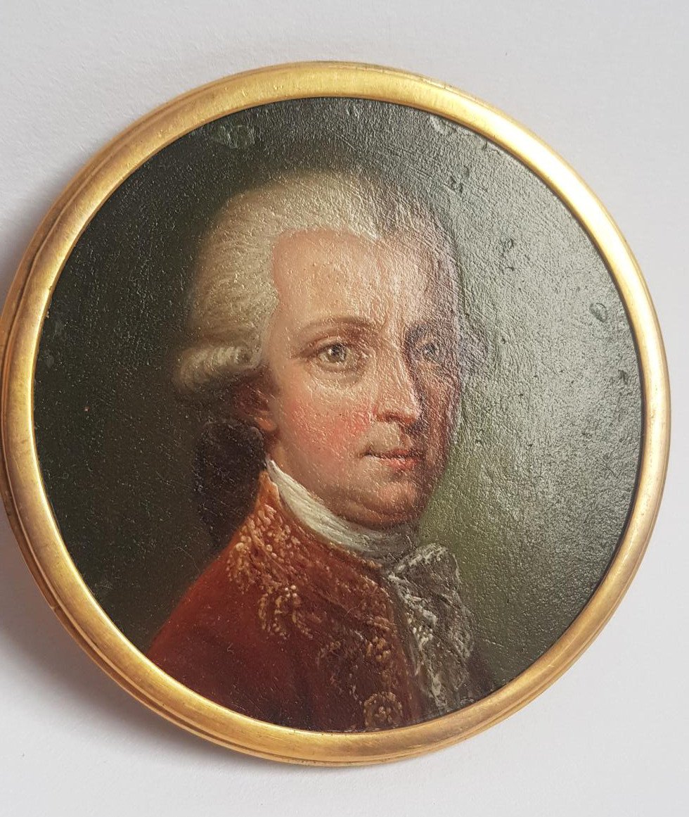 Artiste Français (ou Autrichien ?) Vers 1760 Portrait Miniature d'Un Noble Huile Sur Cuivre-photo-2