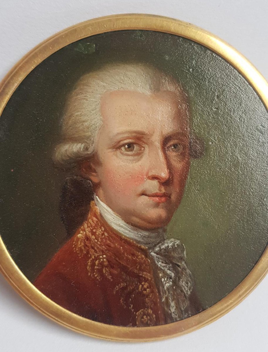 Artiste Français (ou Autrichien ?) Vers 1760 Portrait Miniature d'Un Noble Huile Sur Cuivre-photo-3