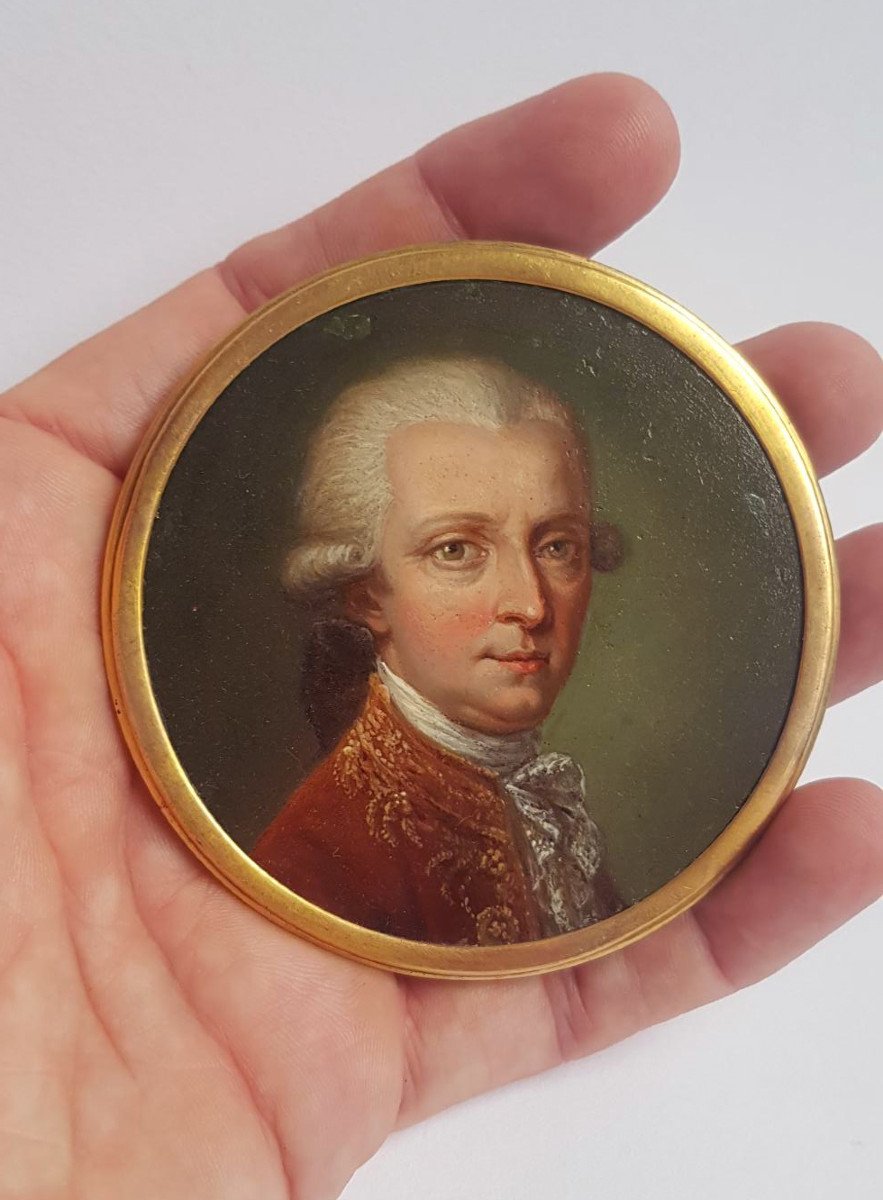 Artiste Français (ou Autrichien ?) Vers 1760 Portrait Miniature d'Un Noble Huile Sur Cuivre-photo-4