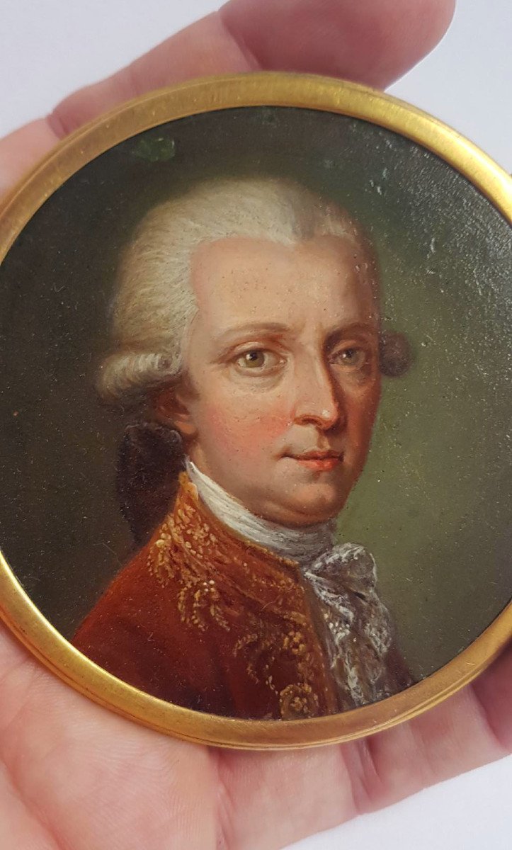 Artiste Français (ou Autrichien ?) Vers 1760 Portrait Miniature d'Un Noble Huile Sur Cuivre-photo-3