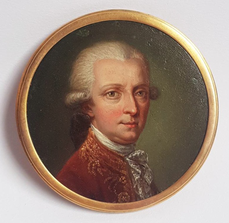 Artiste Français (ou Autrichien ?) Vers 1760 Portrait Miniature d'Un Noble Huile Sur Cuivre