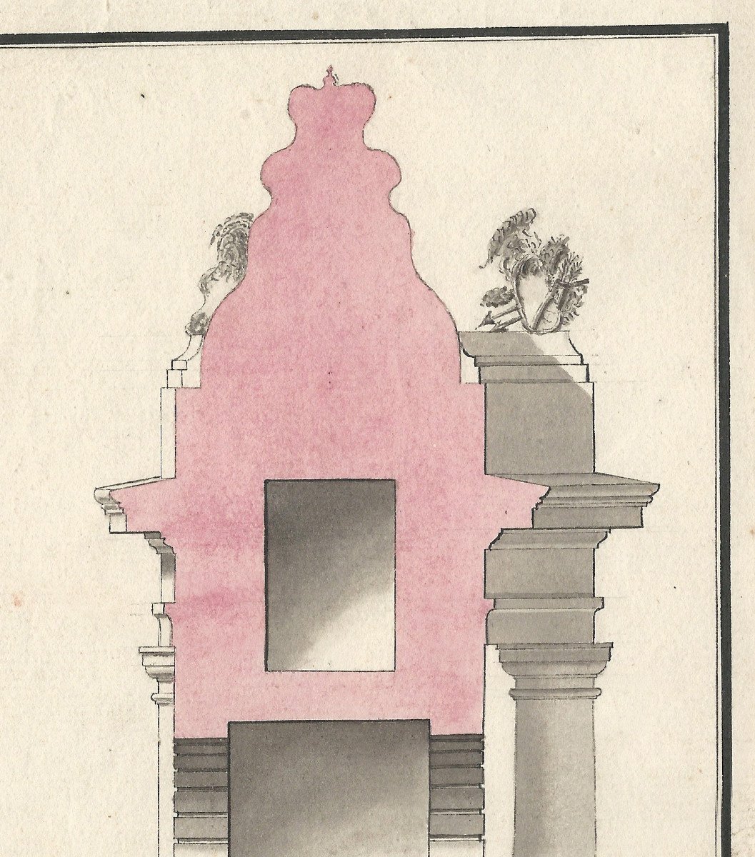 Old Master Drawing 18th C Dutch School, Circa 1775 - Design For A Triumphal Gate -photo-1