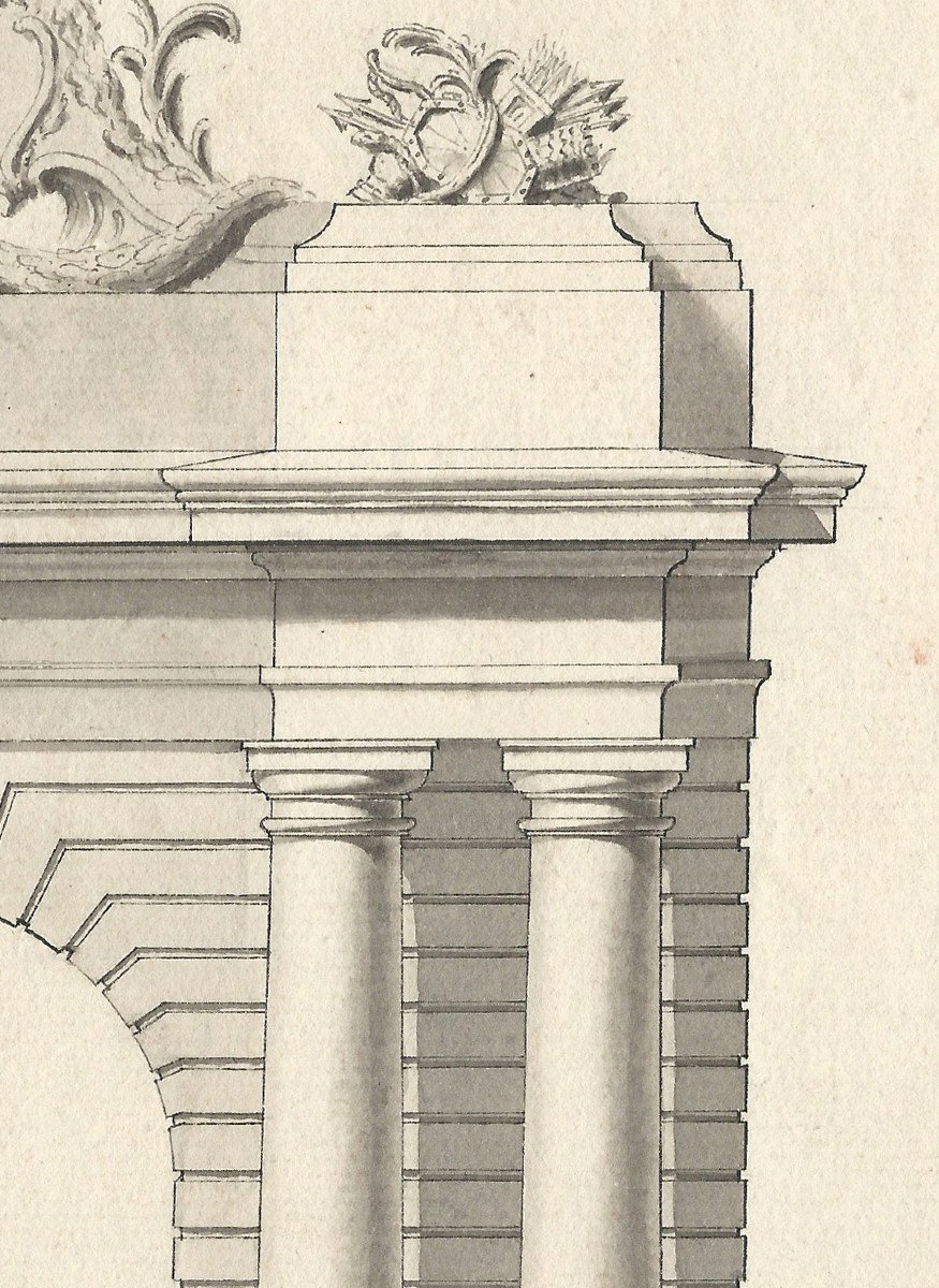 Old Master Drawing 18th C Dutch School, Circa 1775 - Design For A Triumphal Gate -photo-3