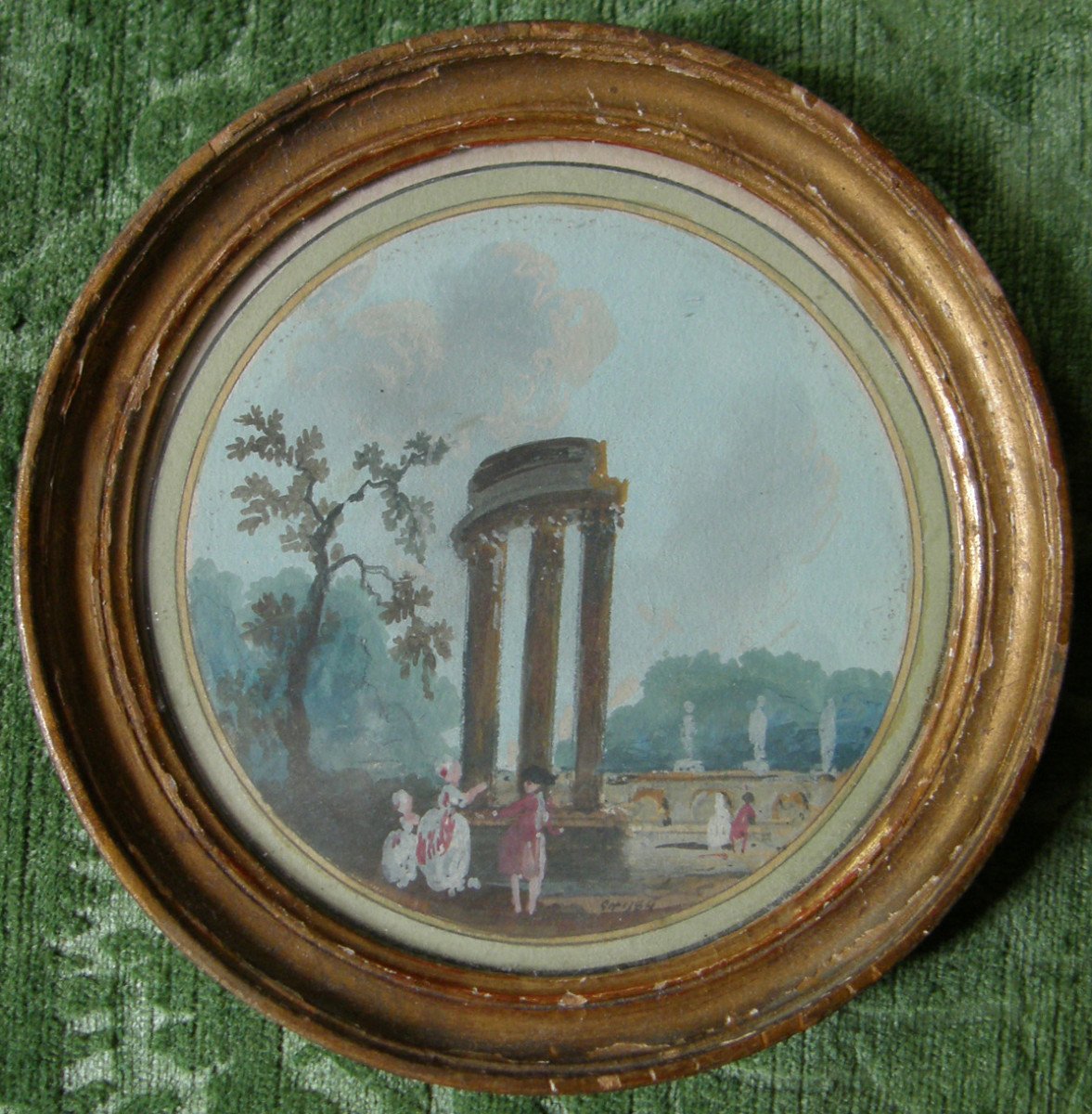 Set Of Five 18th Century Circular Landscape Old Master Drawings Jpll Houël 1735-1813 Dated 1784-photo-2