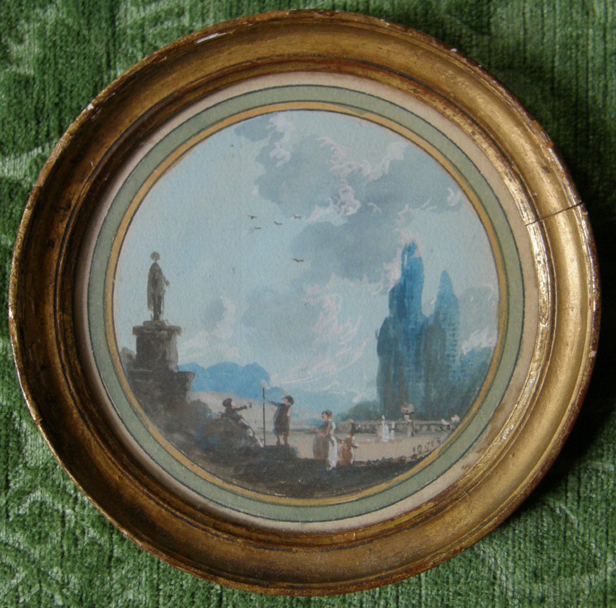 Set Of Five 18th Century Circular Landscape Old Master Drawings Jpll Houël 1735-1813 Dated 1784-photo-3