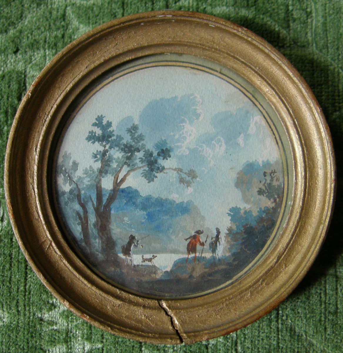 Set Of Five 18th Century Circular Landscape Old Master Drawings Jpll Houël 1735-1813 Dated 1784-photo-1