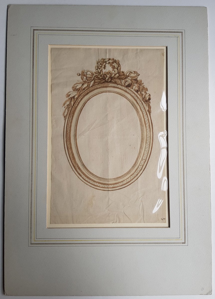 Dessin XVIIIe Important Et Publié école Française, Vers 1770 Dessin Pour Un Cadre Ovale-photo-2