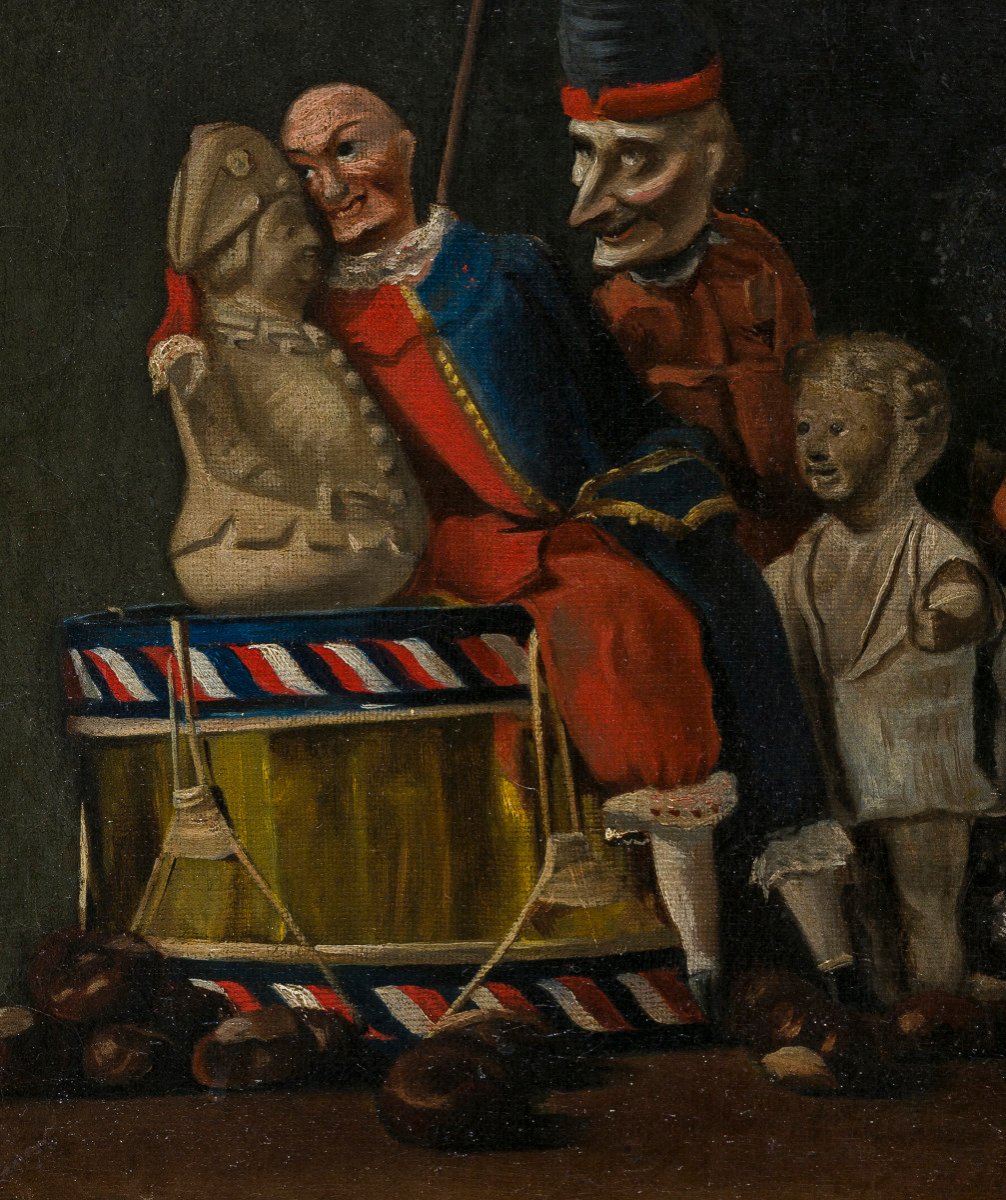 Peinture Ancienécole Française, Fin Du XVIIIe Siècle Personnages Masqués Ridiculisant Louis XVI-photo-3