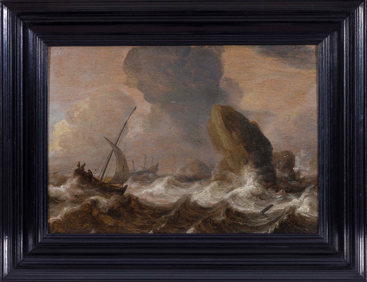 17th Century Old Master Painting  By Julius Porcellis (1610 - 1645) Marine - Oil On Panel