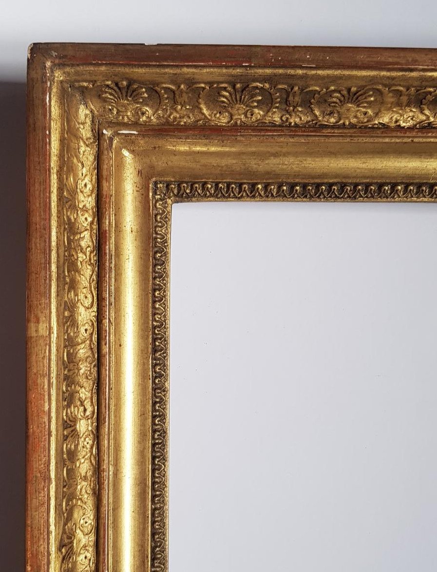 A Good Empire Circa 1820 Carved And Gilded Frame 19th Century, Sight Size 17 X 22.5 Cm-photo-2