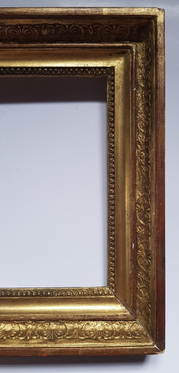 A Good Empire Circa 1820 Carved And Gilded Frame 19th Century, Sight Size 17 X 22.5 Cm-photo-4