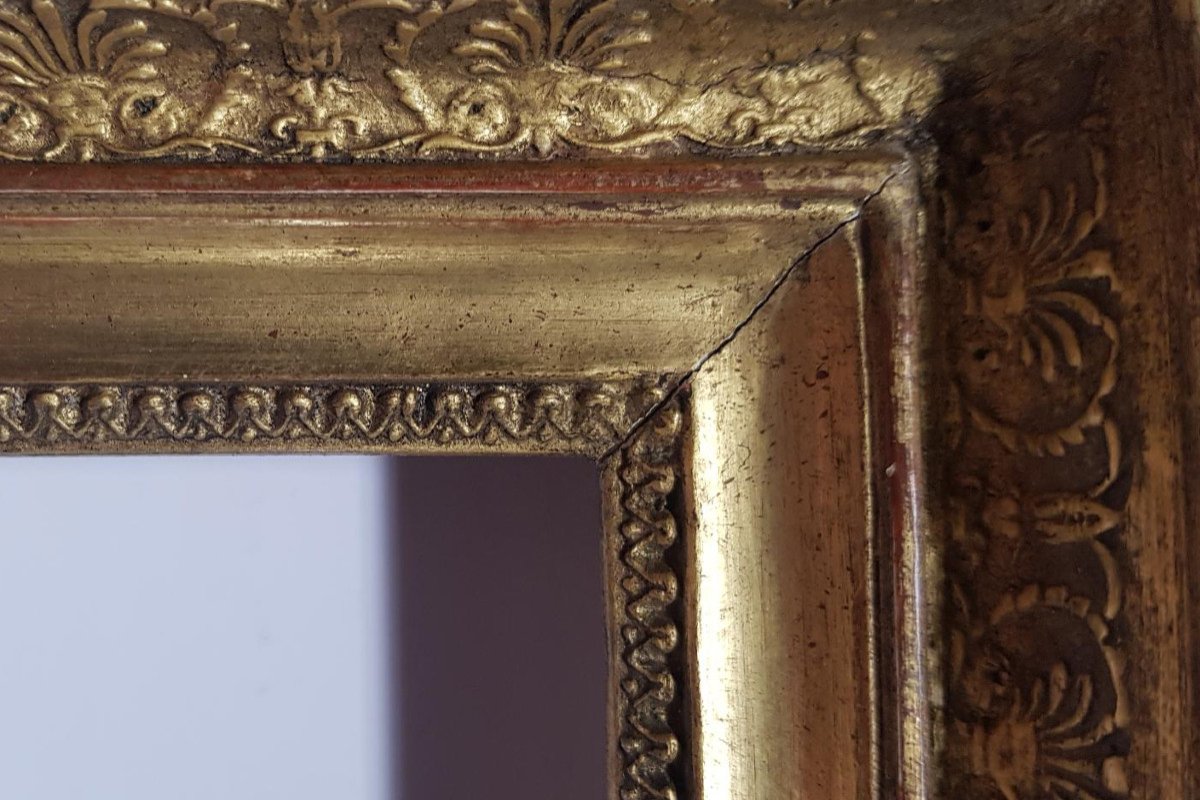 A Good Empire Circa 1820 Carved And Gilded Frame 19th Century, Sight Size 17 X 22.5 Cm-photo-2