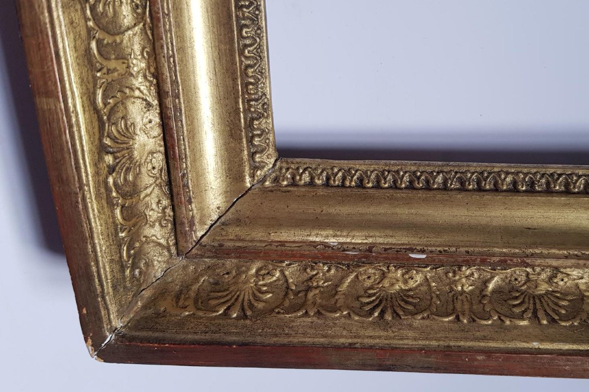 A Good Empire Circa 1820 Carved And Gilded Frame 19th Century, Sight Size 17 X 22.5 Cm-photo-3