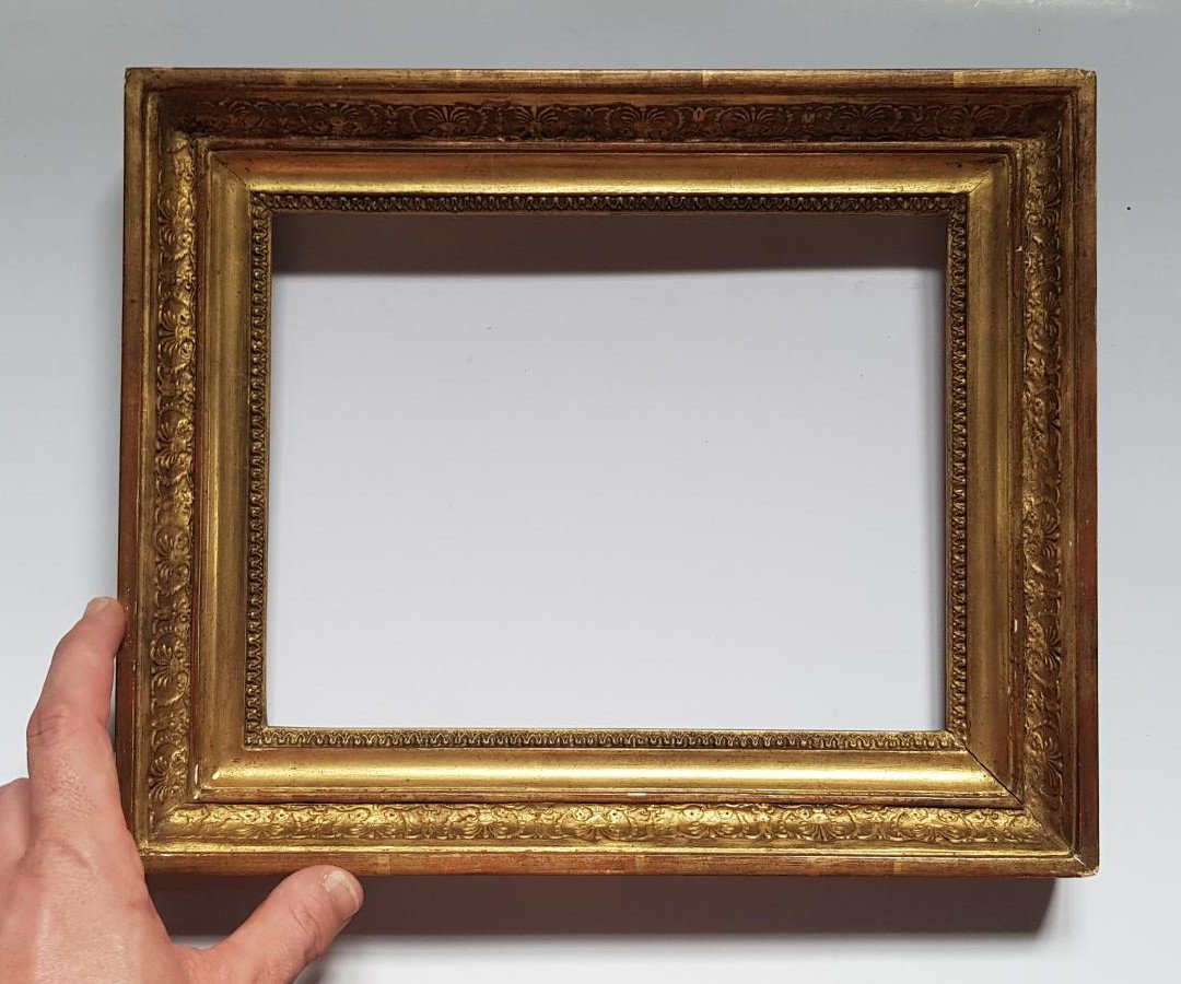 A Good Empire Circa 1820 Carved And Gilded Frame 19th Century, Sight Size 17 X 22.5 Cm-photo-7