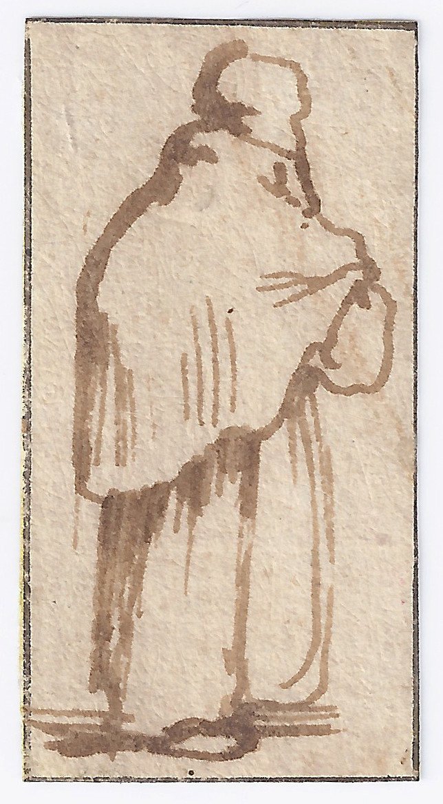 17th Century Old Master Drawing By Jan Porcellis (gent 1580-1632) An Old Woman Seen From Behind