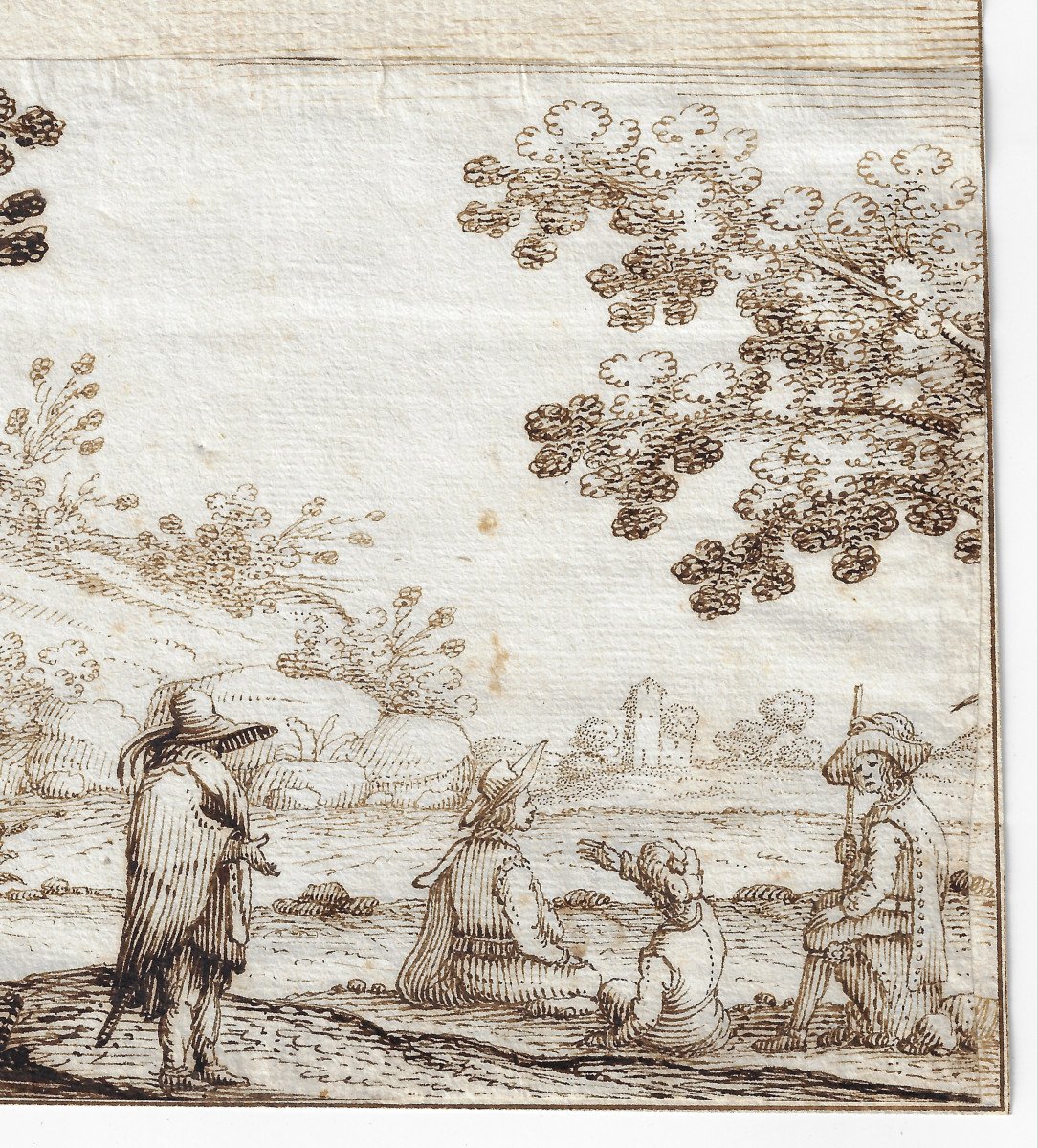 Italian Old Master Drawing 17th C. Attr To Remigio Cantagallina (c. 1582 – 1656) Landscape -photo-3