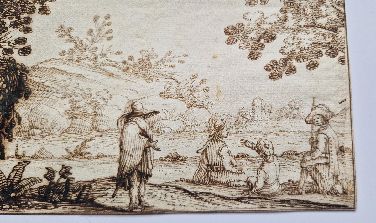 Italian Old Master Drawing 17th C. Attr To Remigio Cantagallina (c. 1582 – 1656) Landscape -photo-2