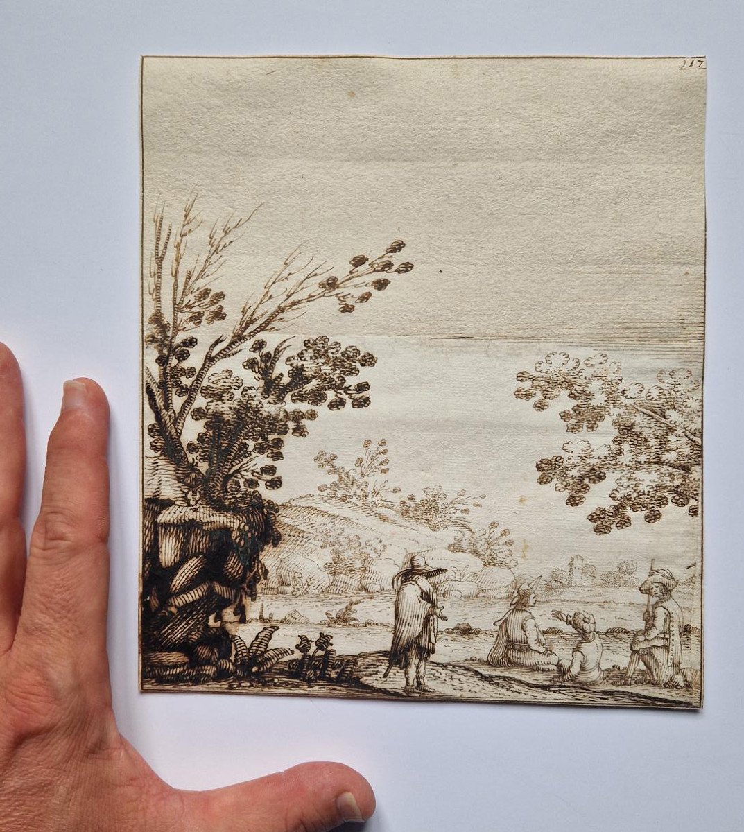 Italian Old Master Drawing 17th C. Attr To Remigio Cantagallina (c. 1582 – 1656) Landscape -photo-5