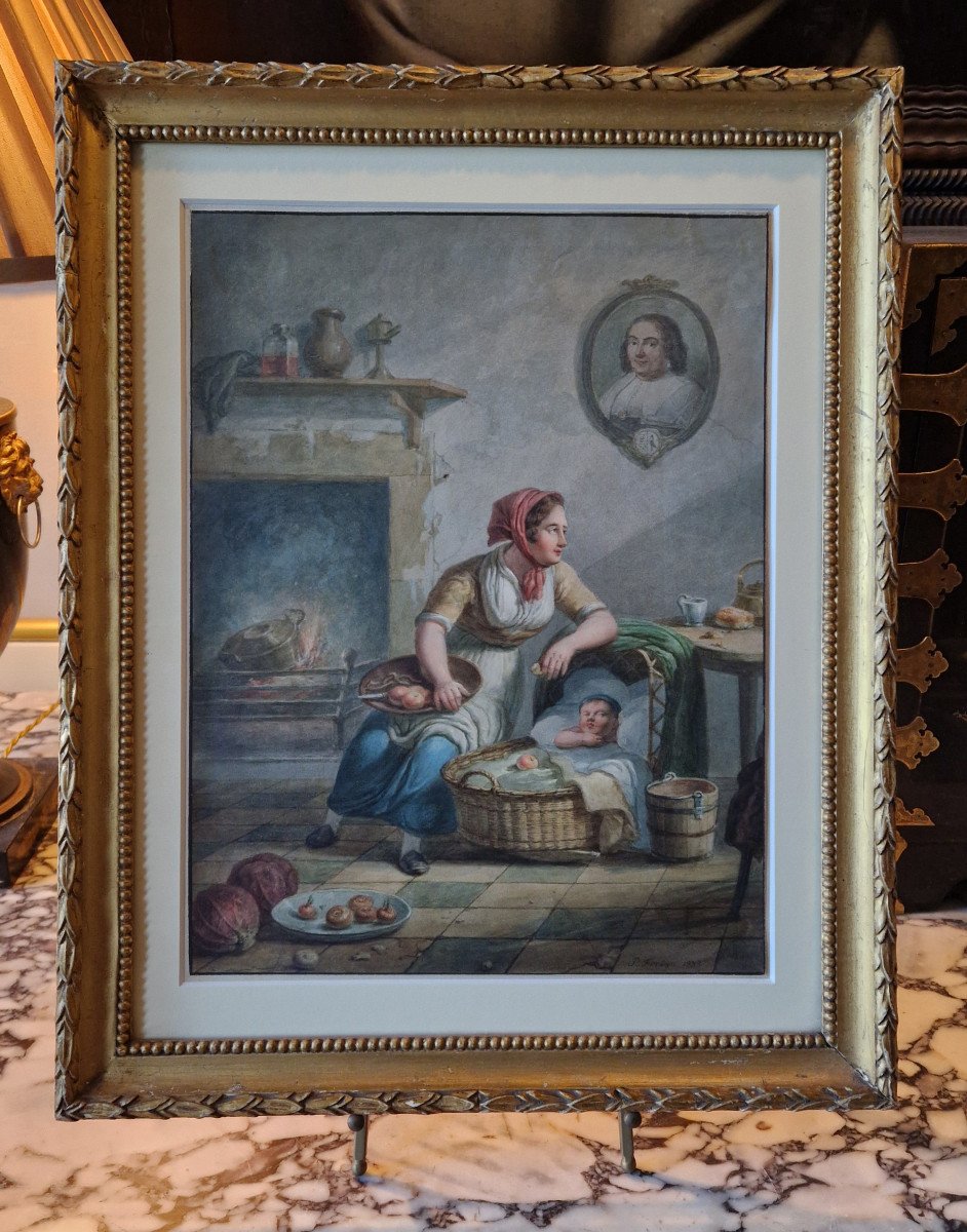 Dessin Ancien Par Pieter Fontijn (dordrecht 1773–1839) - Scène d'Intérieur  -photo-2