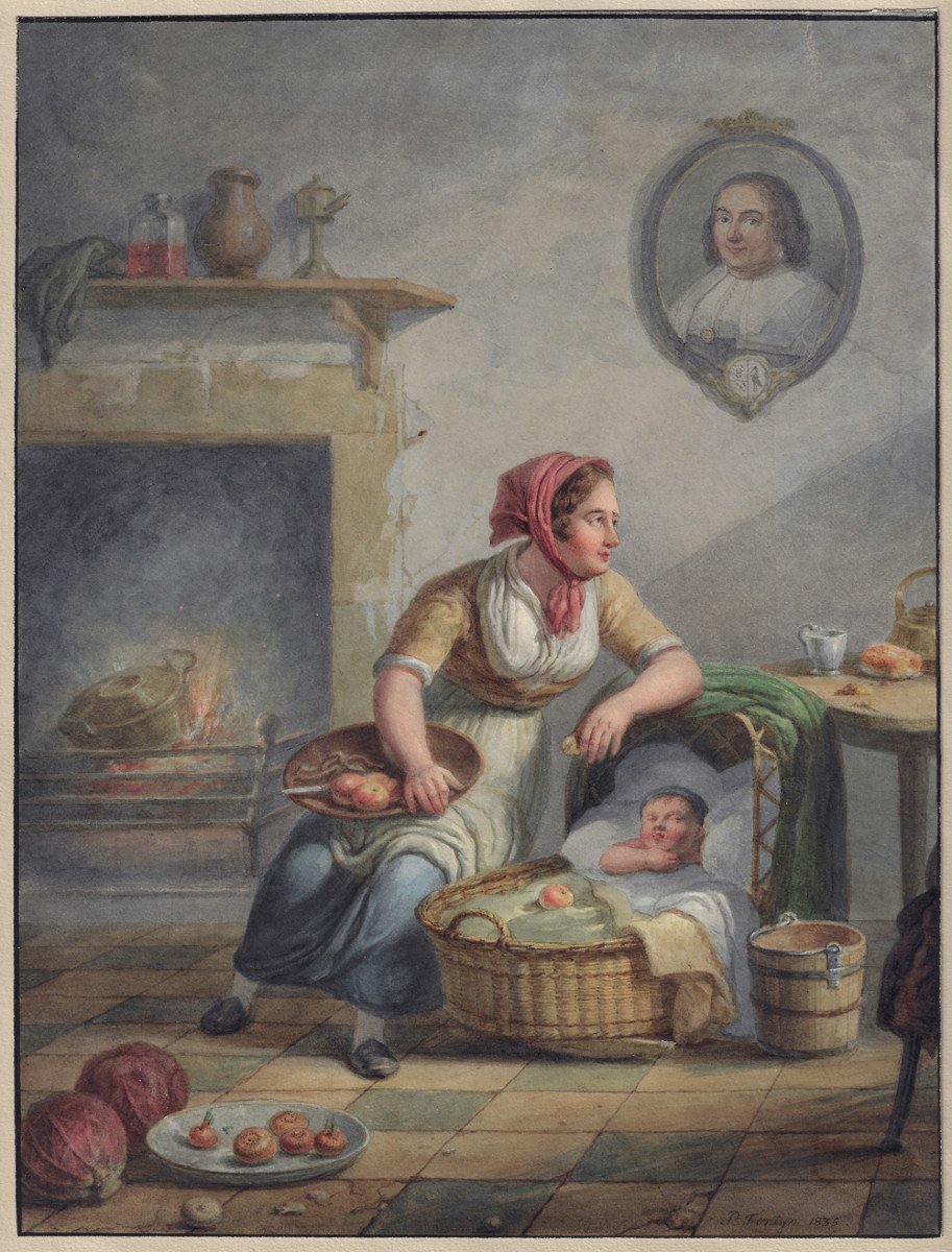 Dessin Ancien Par Pieter Fontijn (dordrecht 1773–1839) - Scène d'Intérieur  