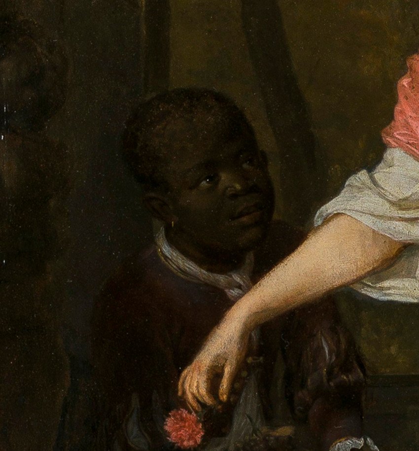 17th C Old Master Painting Jan Verkolje (amsterdam 1650–1693) Lady With A Black Page -photo-2