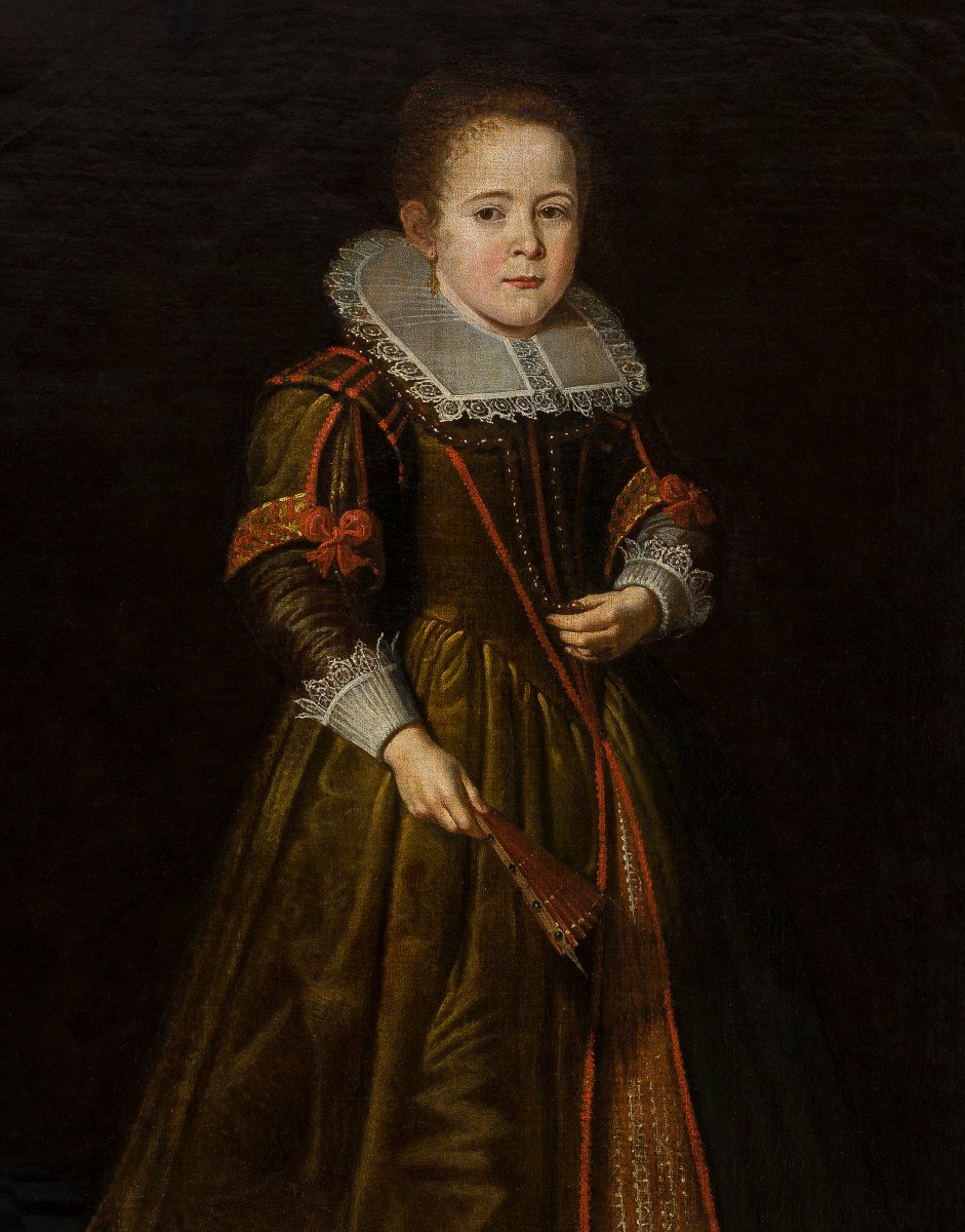 Peinture XVIIe Attr à Cornelis De Vos (hulst C.1584–1651 Anvers) Portrait d'Une Jeune Fille -photo-3