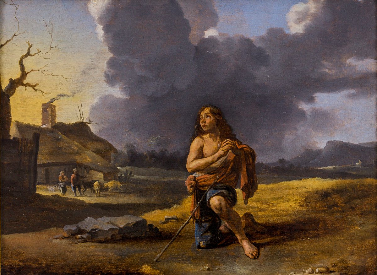 Peinture Ancien XVIIe Par Ary De Vois (utrecht Vers 1631/33–1680)  Le Fils Prodigue -photo-2