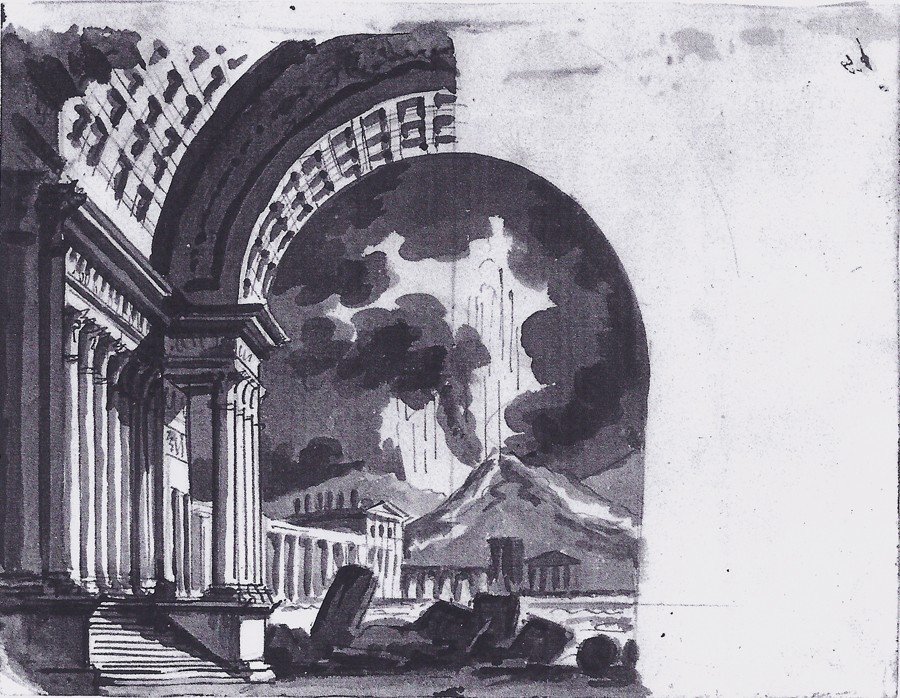 Dessin Ancien Gaspare Galliari (c. 1760 - C. 1823 Milan)  Dessin Pour Un Décor De Scène -photo-1