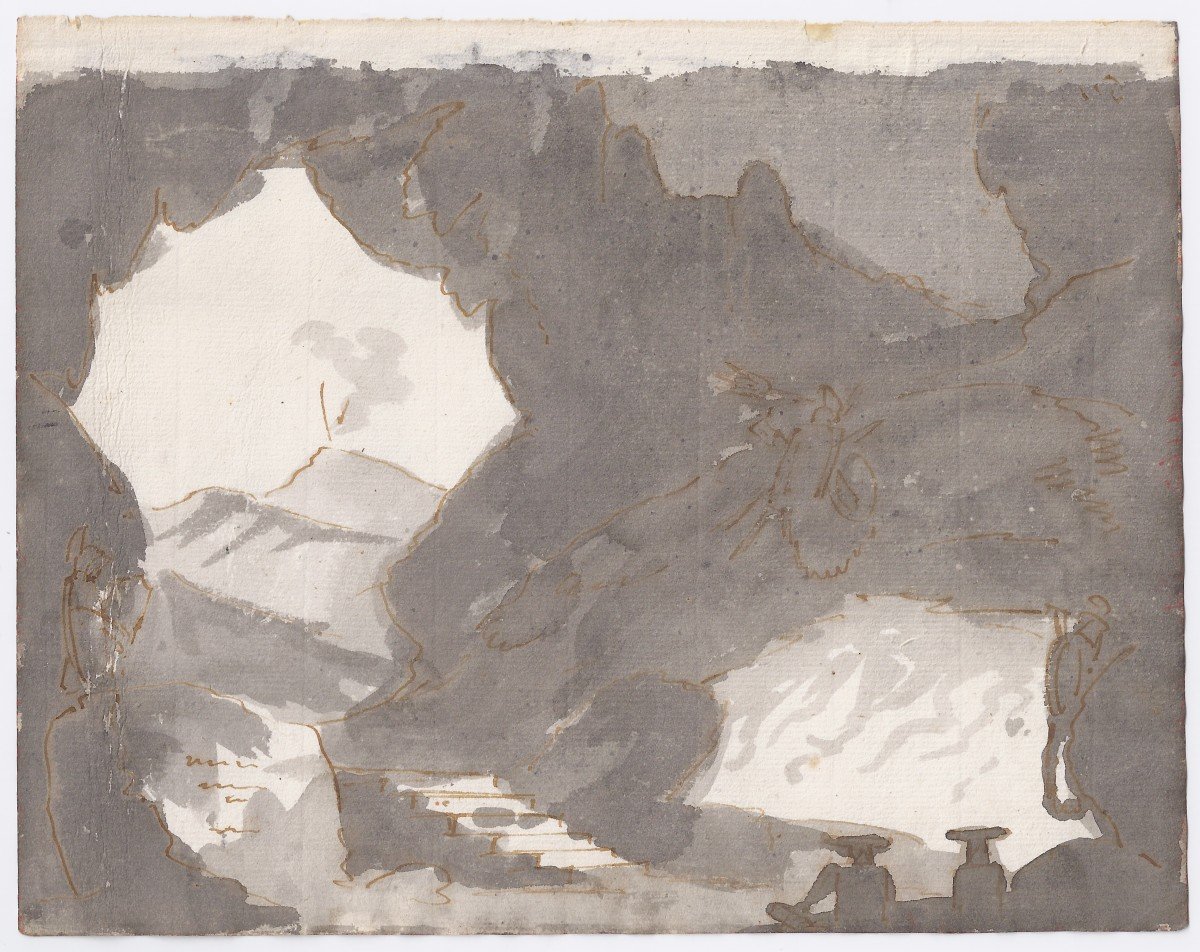 Dessin Ancien Gaspare Galliari (c. 1760 - C. 1823 Milan)  Dessin Pour Un Décor De Scène 