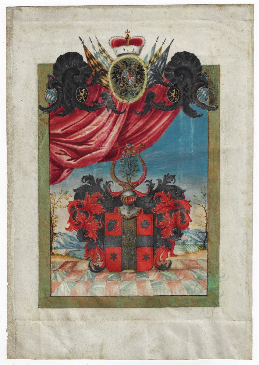 German Or Austrian School Circa 1700 - A Patent Of Nobility - Gouache On Vellum-photo-2