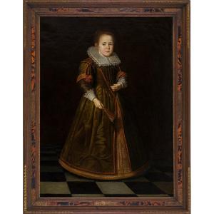 Peinture XVIIe Attr à Cornelis De Vos (hulst C.1584–1651 Anvers) Portrait d'Une Jeune Fille 