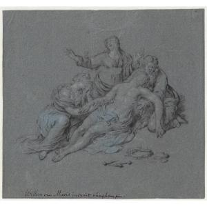 18th Century Dutch Old Master Drawing By Willem Van Mieris (leiden 1662–1747) The Lamentation 