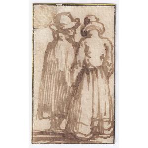 Old Master Drawing By Jan Porcellis (gand 1580 - 1632 Zoeterwoude) An Elegant Couple