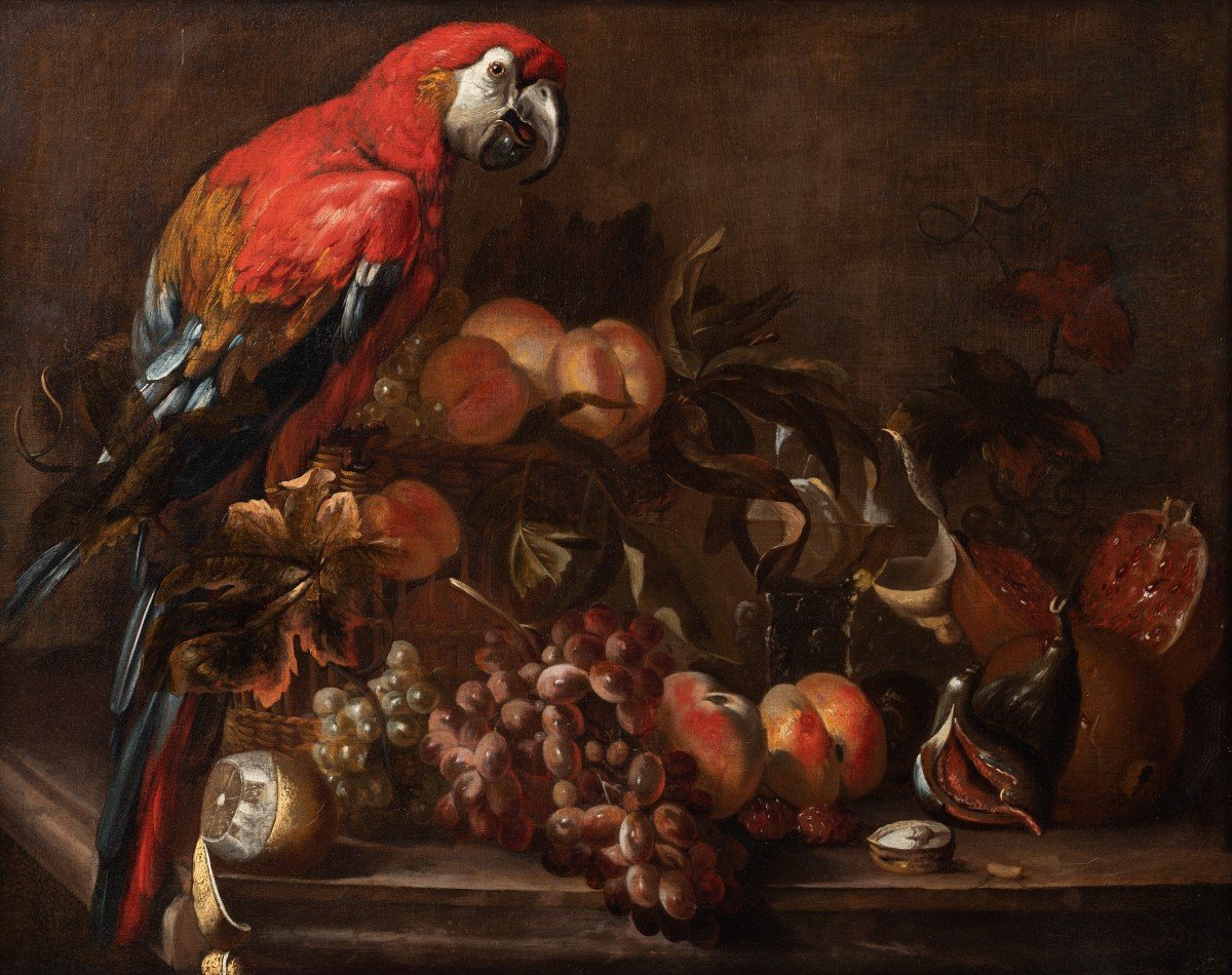 Still Life With Parrot And Fruits Attributed To David De Coninck -photo-2