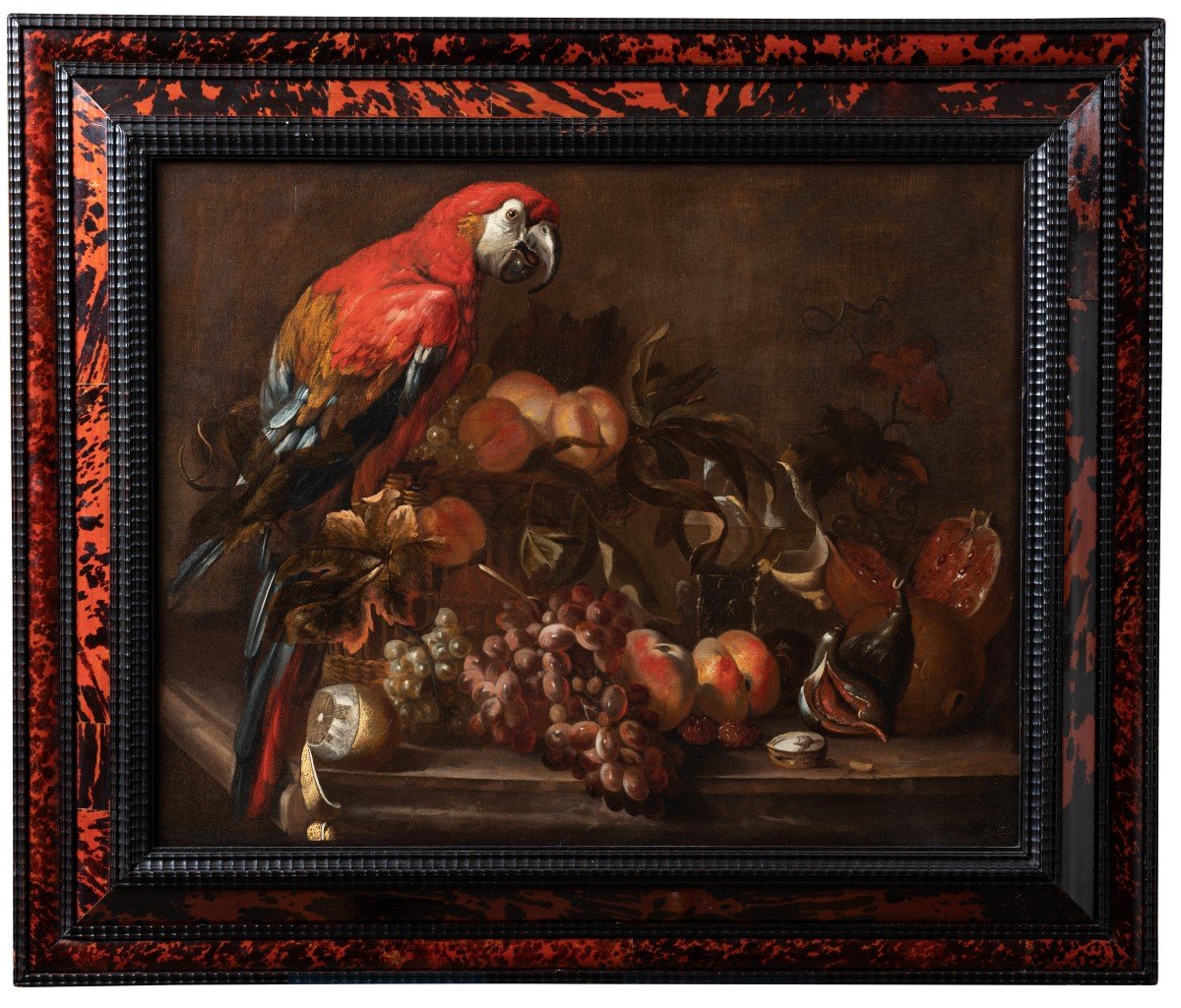 Still Life With Parrot And Fruits Attributed To David De Coninck 