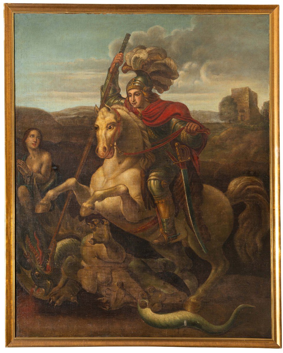 17th Century Italian School - Saint George Slaying The Dragon