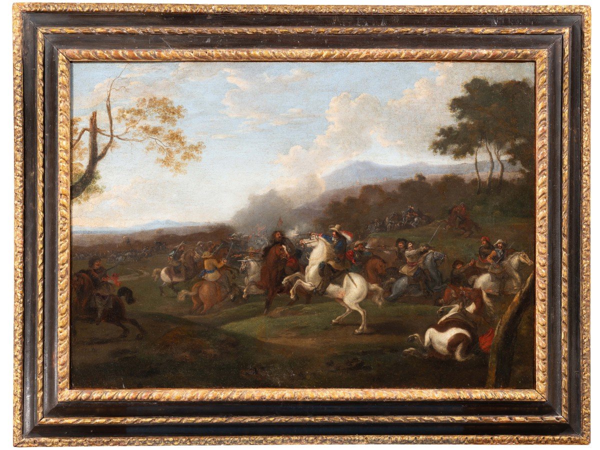 Scène De Bataille Entourage De Philips Wouwerman - Ecole Flamande XVIIème.