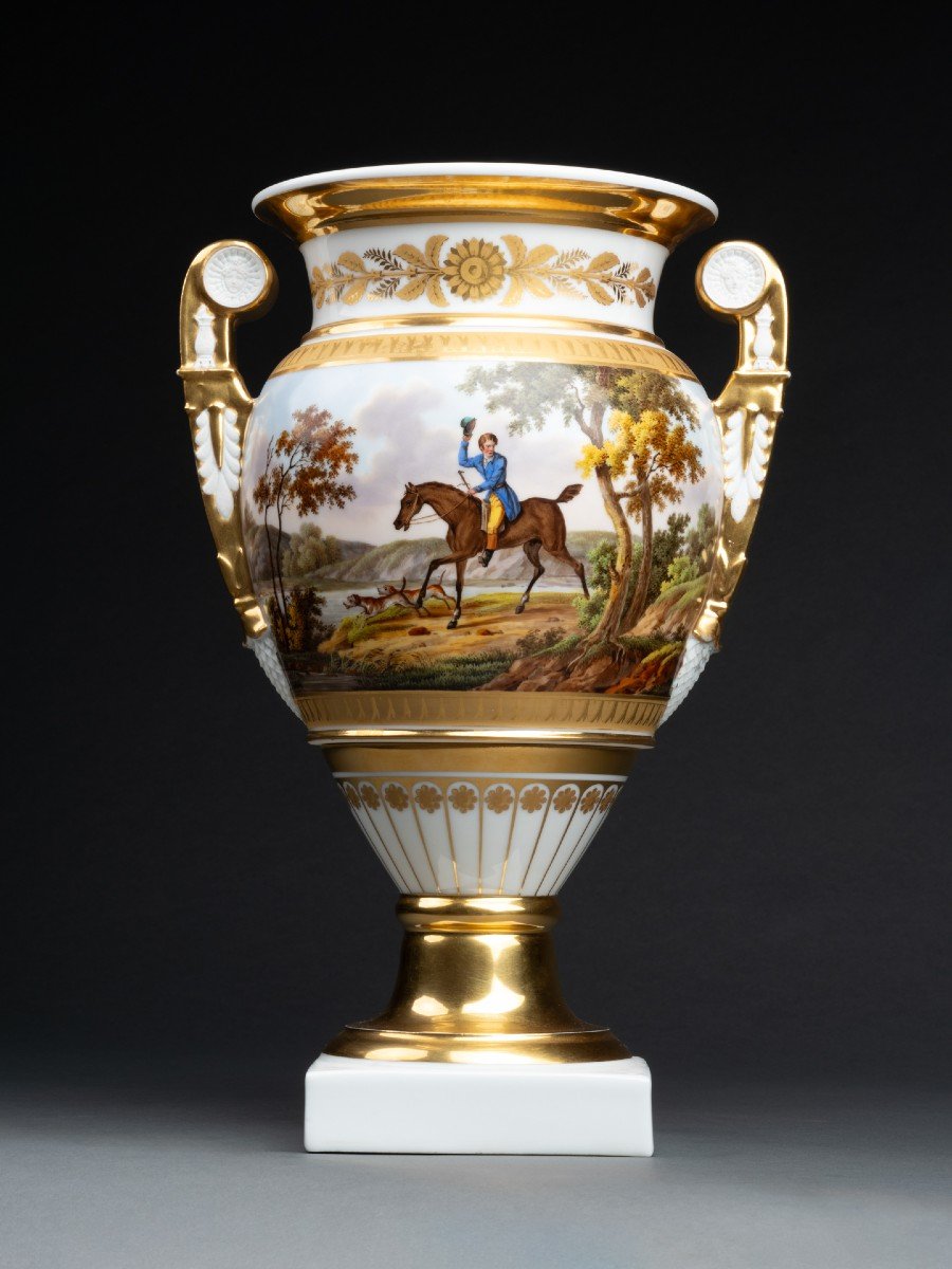 Porcelain Vase With Cavalier Decor - Paris 1840-photo-2