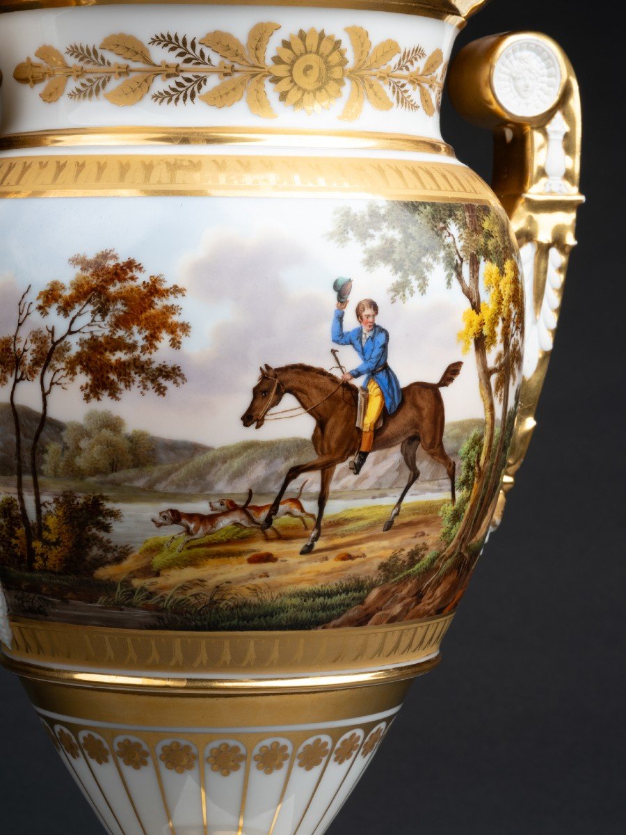 Porcelain Vase With Cavalier Decor - Paris 1840-photo-3