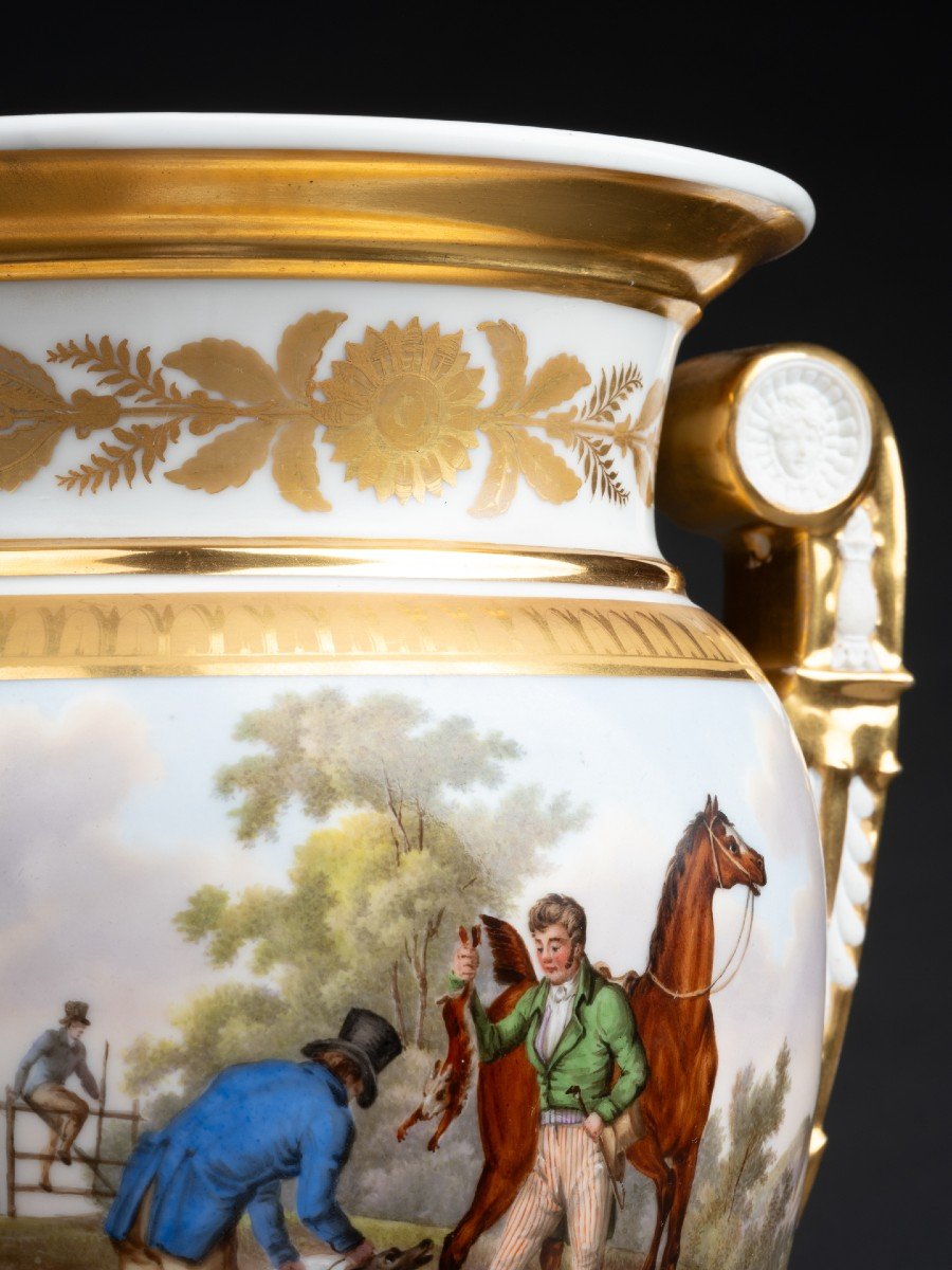 Porcelain Vase With Cavalier Decor - Paris 1840-photo-4