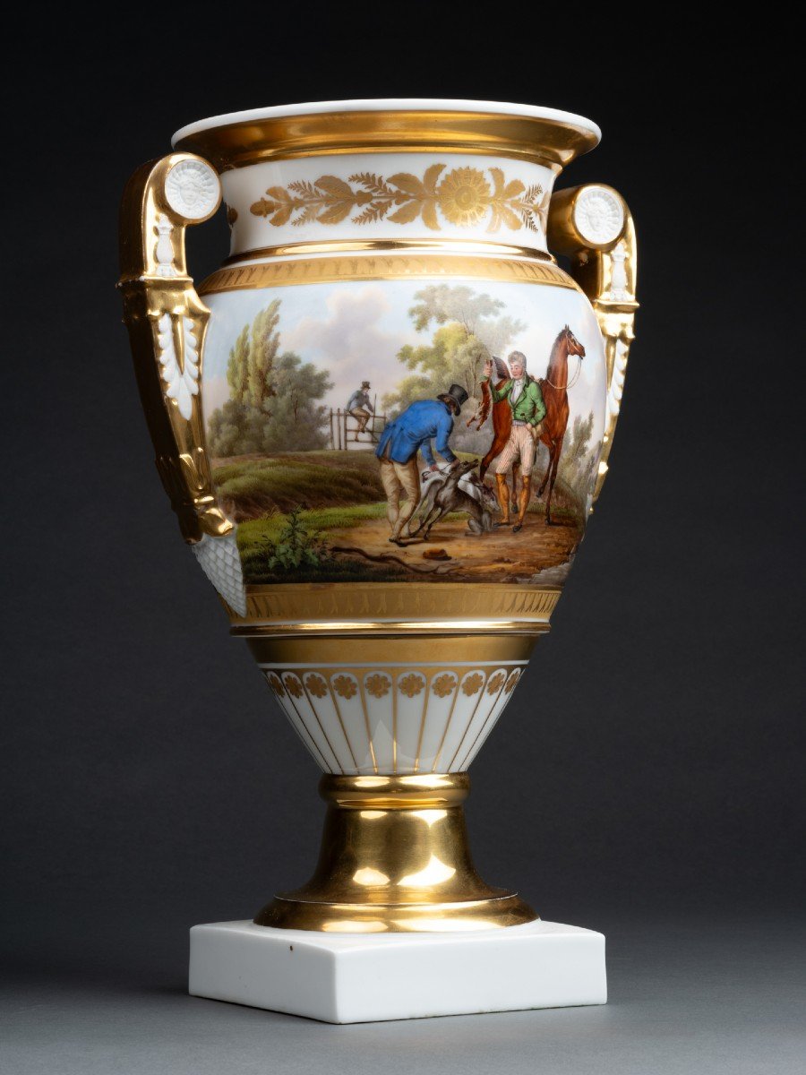 Porcelain Vase With Cavalier Decor - Paris 1840-photo-3