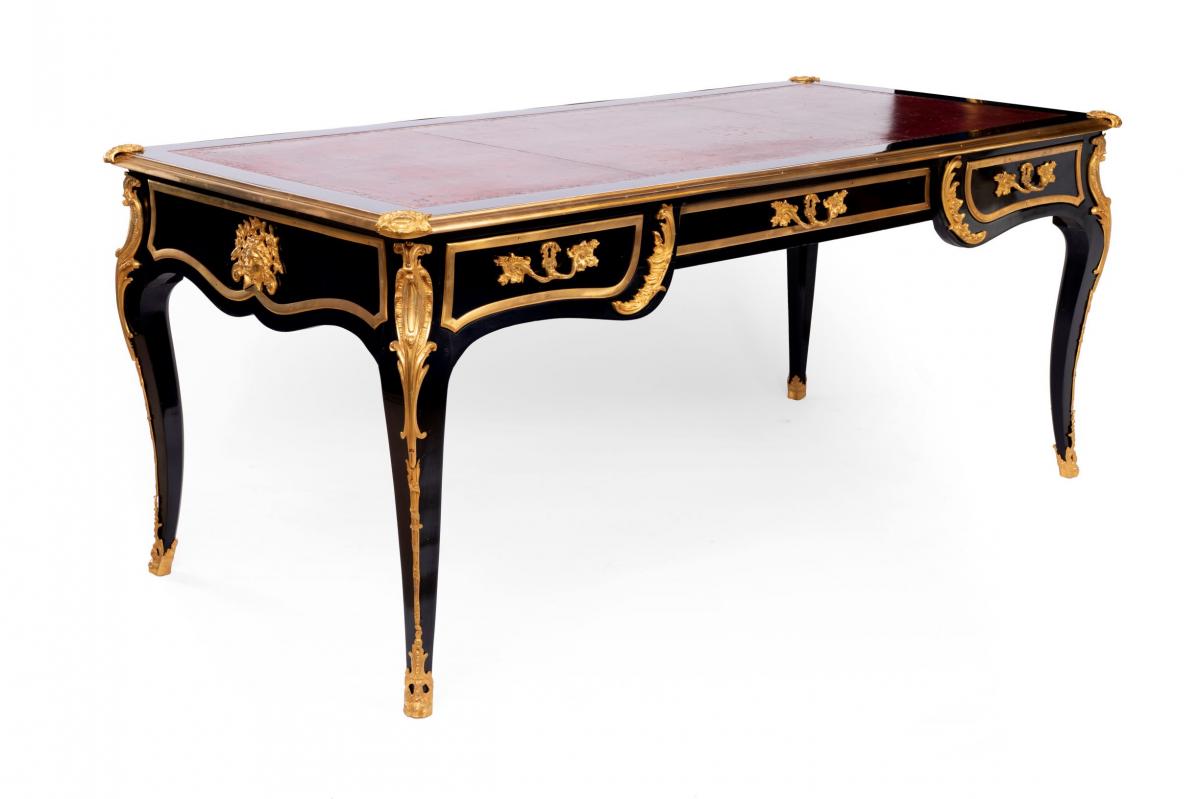 Grand Bureau Double Face se style Louis XV En Laque Noir