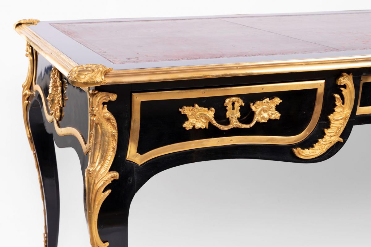 Grand Bureau Double Face se style Louis XV En Laque Noir-photo-4