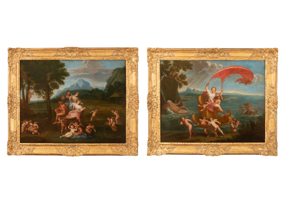 Pair Of 18th Century Mythological Scene - Follower Of Filippo Lauri