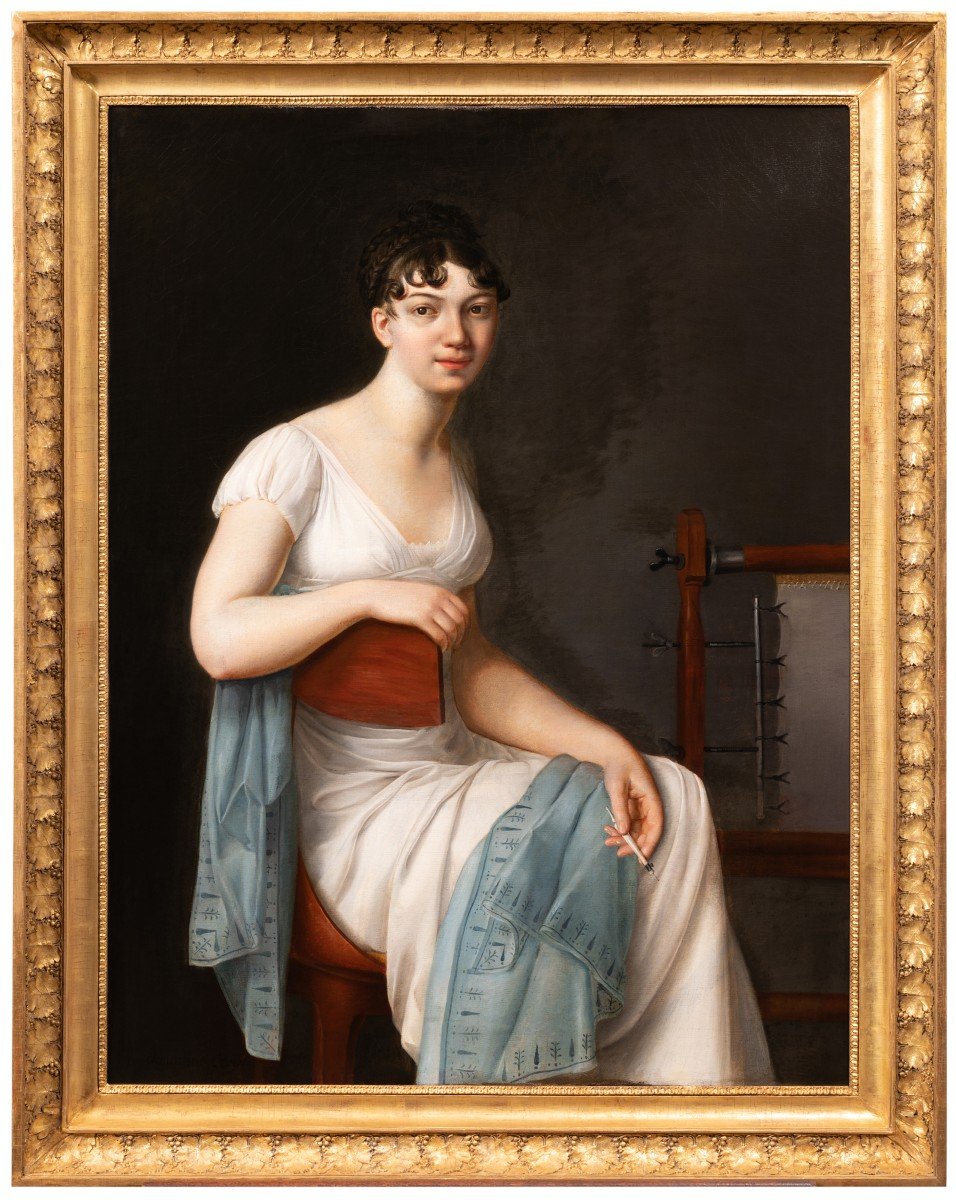 Creuzé Clémentine (1781-1862) - Portrait d'Une Jeune Femme Tisserande